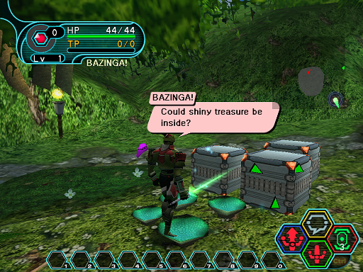 Phantasy Star Online - Ephinea - A HUcast gets ready to break a box for an item.