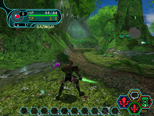 Phantasy Star Online - Forest - A HUcast performing part 1 of a 3 button combo.