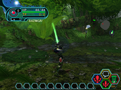 Phantasy Star Online - Forest - A HUcast performing part 3 of a 3 button combo.