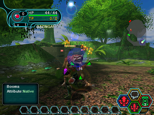 Phantasy Star Online - Forest - A HUcast attacking a Booma.