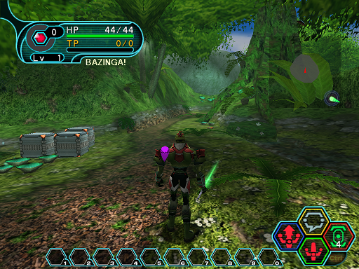 Phantasy Star Online - Forest - A HUcast arrives in the Forest after teleporting