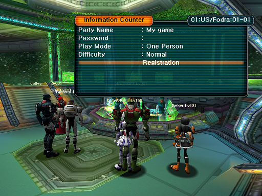 Phantasy Star Online - Lobby - A HUcast deciding on the parameters of the game he will create.