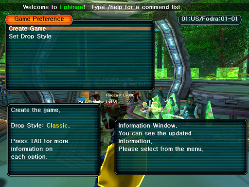 Phantasy Star Online - Lobby - A HUcast deciding on extra Ephinea parameters for the game he will create.