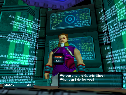 Phantasy Star Online - Shops - A HUcast speaks to the Guards shop owner