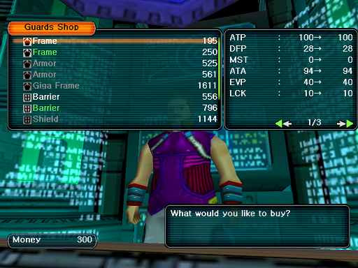 Phantasy Star Online - Shops - A HUcast browses the Guards shop wares