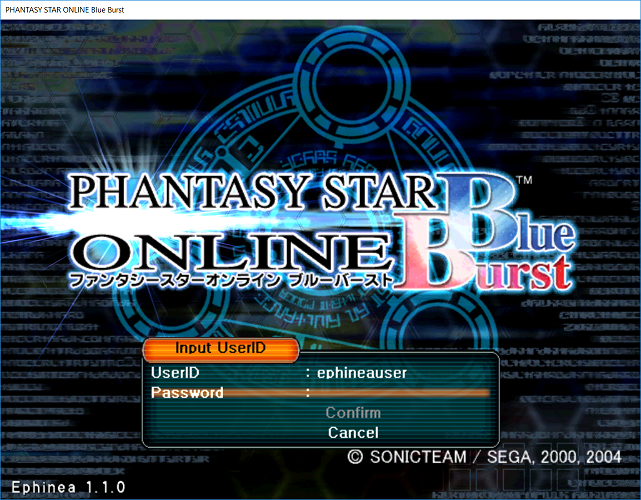 Phantasy Star Online - Ephinea - Inputting account username at the title screen