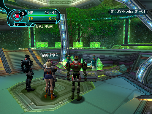 Phantasy Star Online - Lobby - A HUcast makes his way to the game counter.