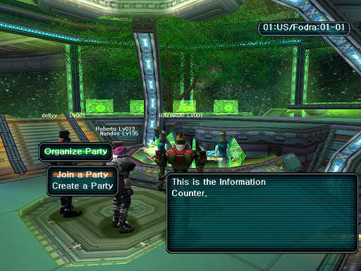 Phantasy Star Online - Lobby - A HUcast accesses the game counter menu.