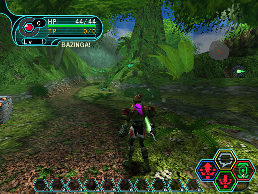 Phantasy Star Online - Forest - A HUcast notices the Mag floating over his shoulder.