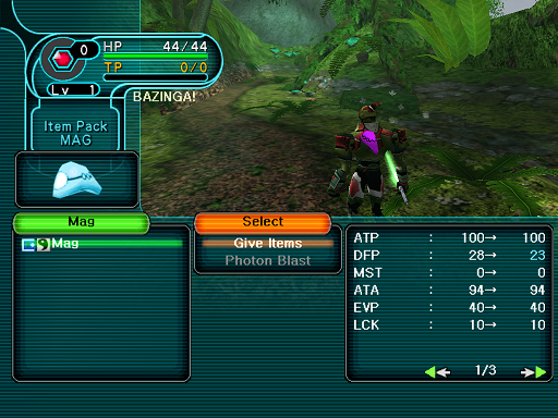 Phantasy Star Online - Forest - A HUcast prepares to feed his mag.