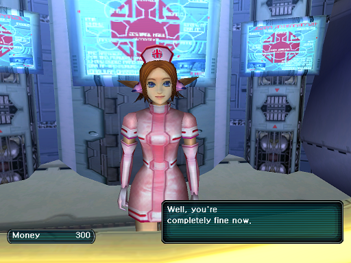 Phantasy Star Online - Medical Center - A HUcast speaks to the nurse at the medical center