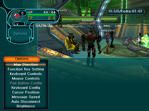 Phantasy Star Online - Lobby - A HUcast accesses the Options menu