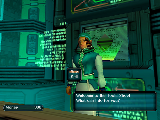 Phantasy Star Online - Shops - A HUcast speaks to the Tool shop owner